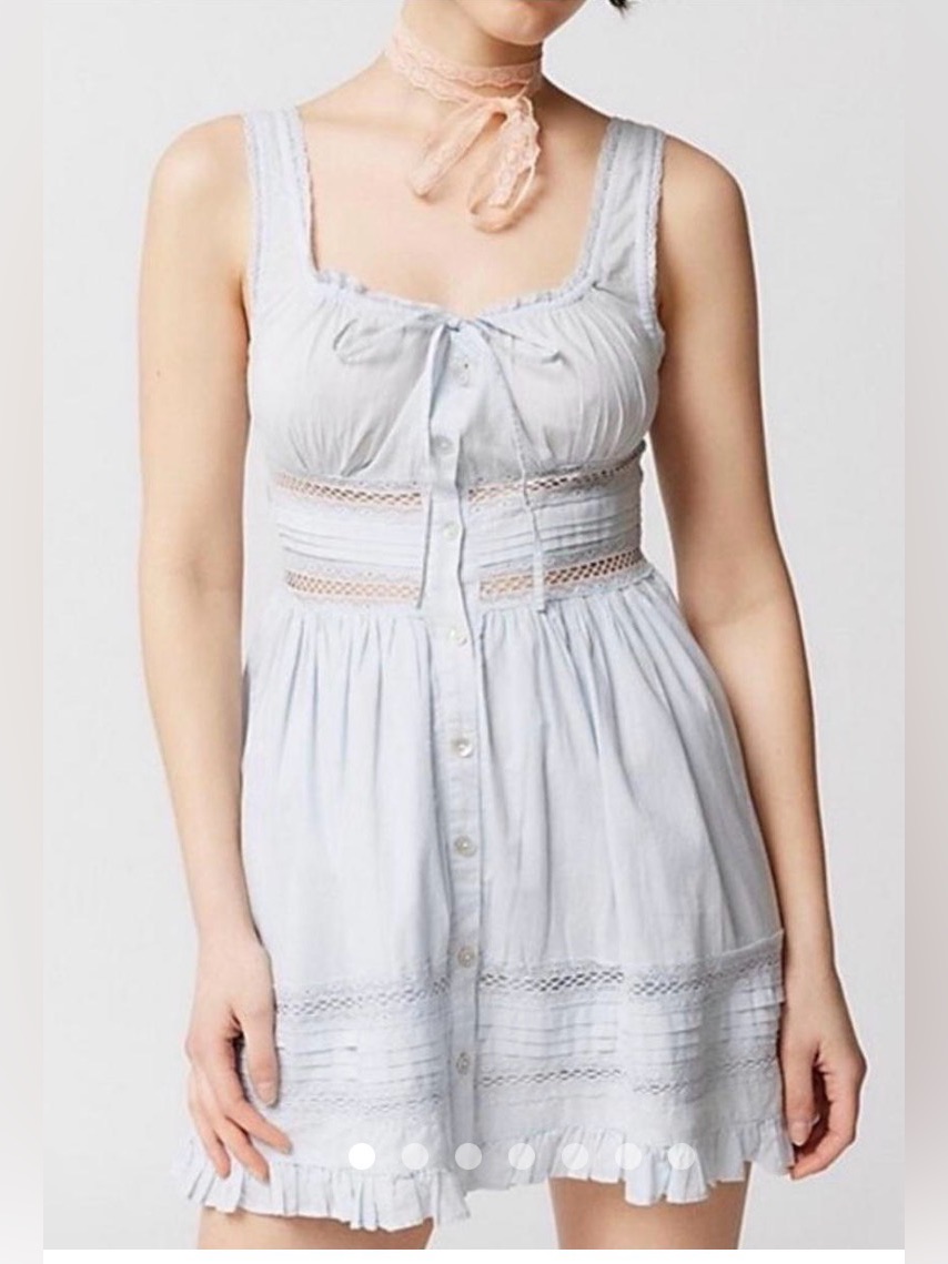Urban Outfitters Light Blue Lace Inset Babydoll Cotton Mini Dress Size Medium